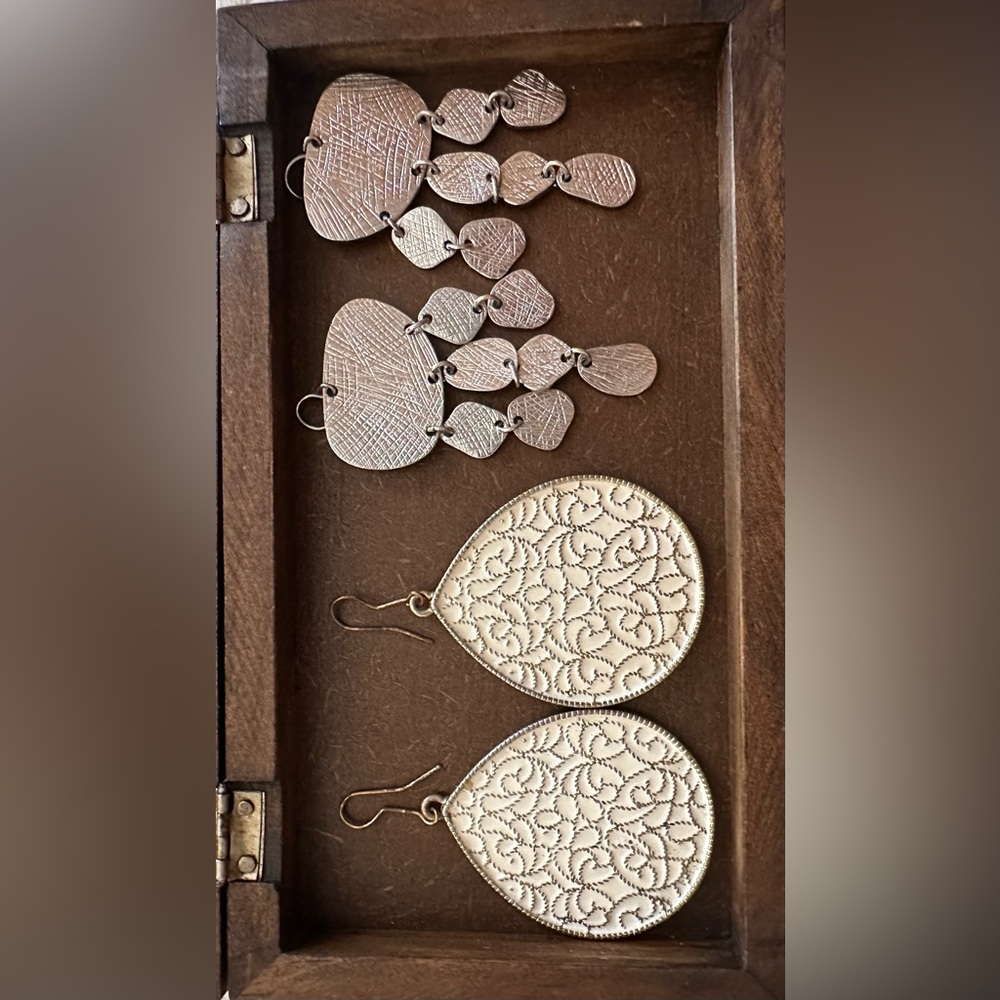 White & Gold Filigree Teardrop Earrings and silver dangling earrings